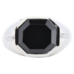 Antique Art Deco Marcus & Co Black Spinel and French Cut Diamond Ring in Platinum