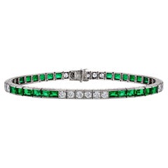 Art Deco Marcus & Co. Emerald Diamond Platinum Line Bracelet