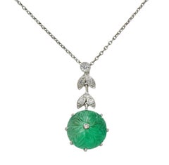 Art Deco Marcus & Co. Emerald Diamond Platinum Vintage Floral Drop Necklace