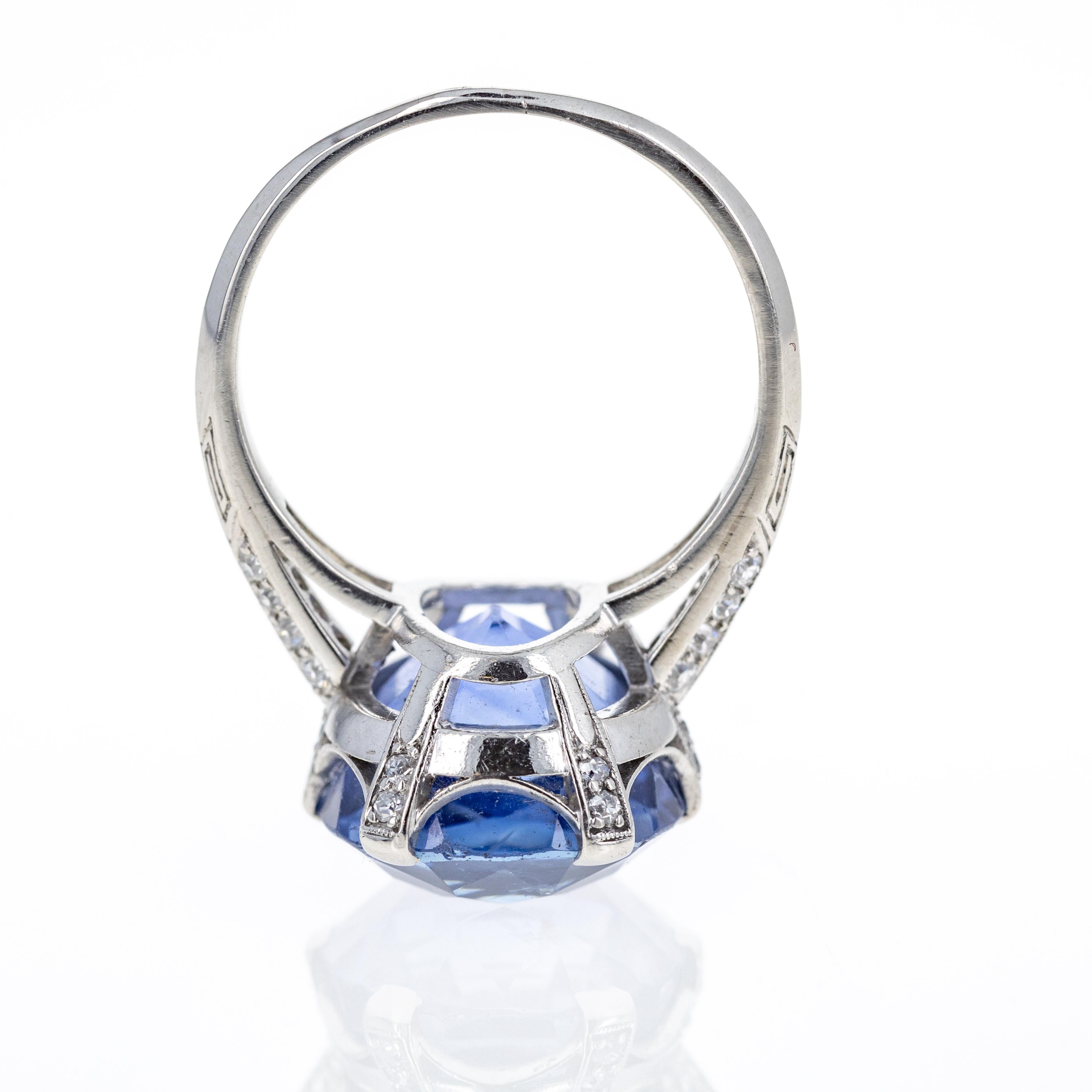 Art Deco Marcus & Co. Platinum 12 Carat No Heat Oval Sapphire Diamond Ring In Good Condition For Sale In Cape May, NJ