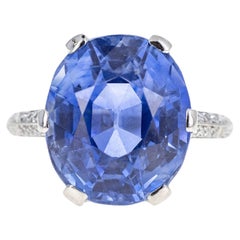 Art Déco Marcus & Co. Bague en platine 12 carats avec saphir ovale et diamant sans chaleur