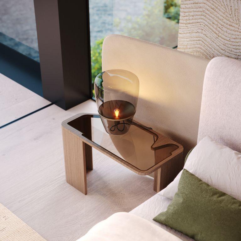 Art Déco Tavolino Art-Deco Margem realizzato con mate di Oak Oak naturale e vetro bronzo in vendita