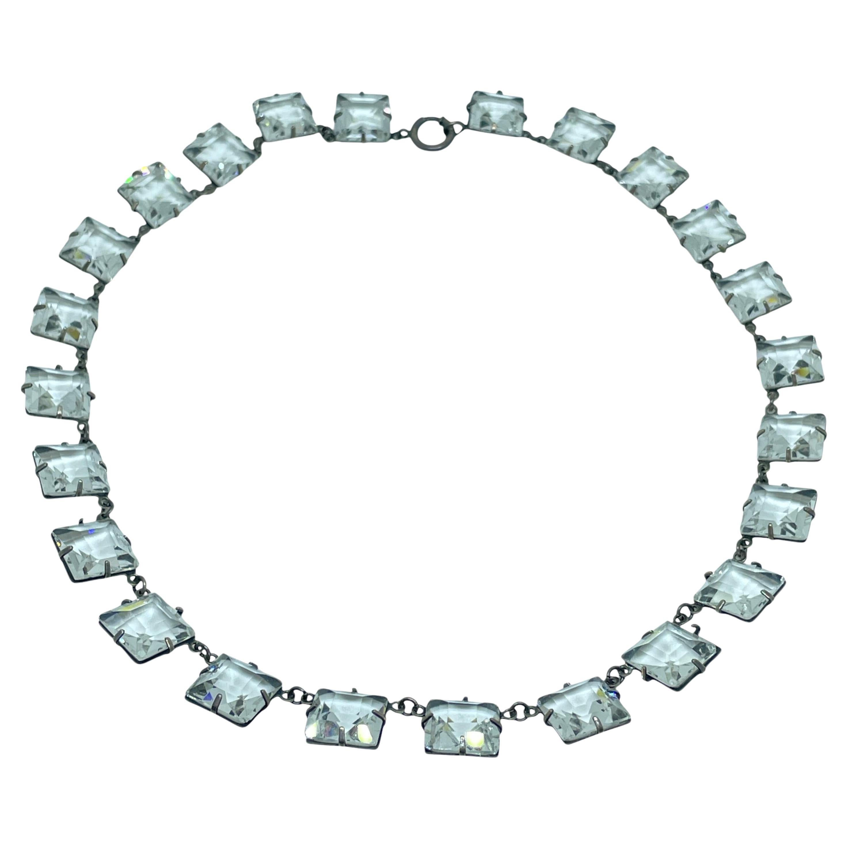 Collana in argento sterling con marchio ART DECO e vetro sfaccettato incastonato