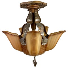 Vintage Art Deco Markel Slip Shade Ceiling Light Fixture