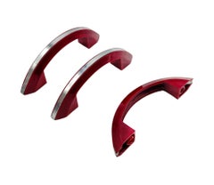 Art Deco Maroon Red Catalin/Bakelite Drawer Pulls w/ Chrome Strip, Set of 10