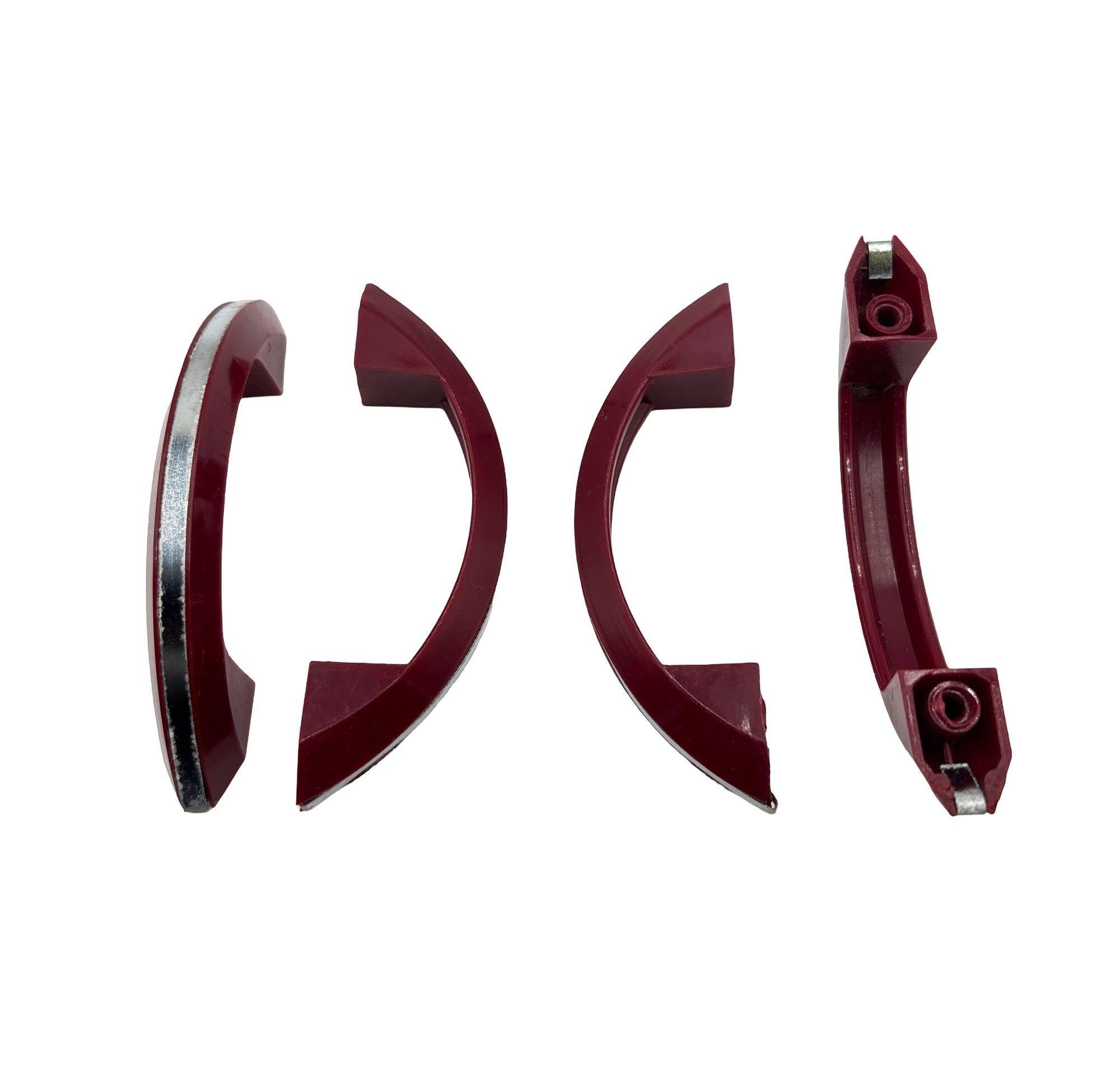 American Art Deco Maroon Red Catalin/Bakelite Drawer Pulls w/ Chrome Strip, Set of 10 For Sale