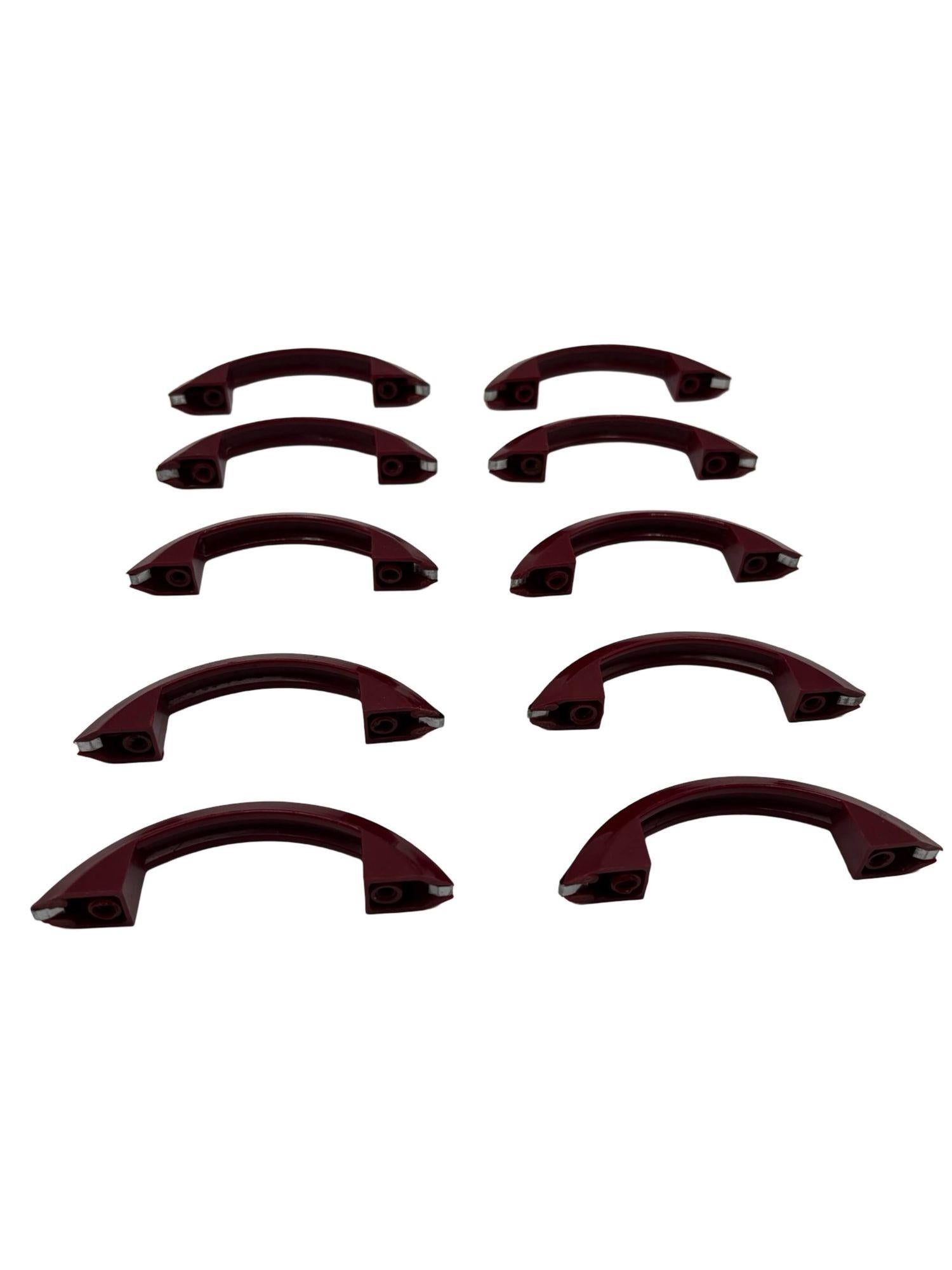 Art Deco Maroon Red Catalin/Bakelite Drawer Pulls w/ Chrome Strip, Set of 10 For Sale 1