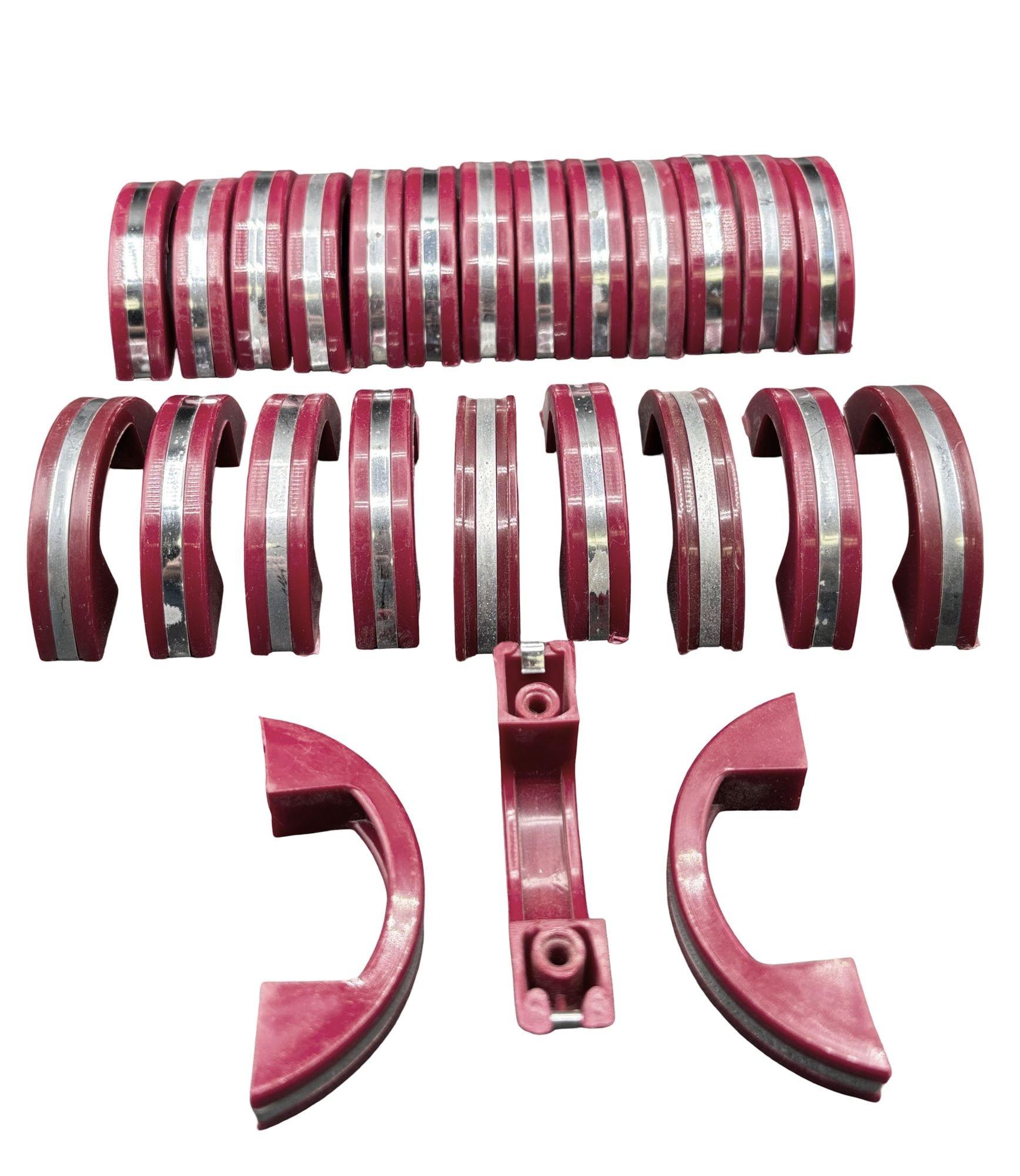Art Deco Maroon Red Catalin/Bakelite Drawer Pulls w/ Chrome Strip, Set of 25 In Good Condition In Van Nuys, CA