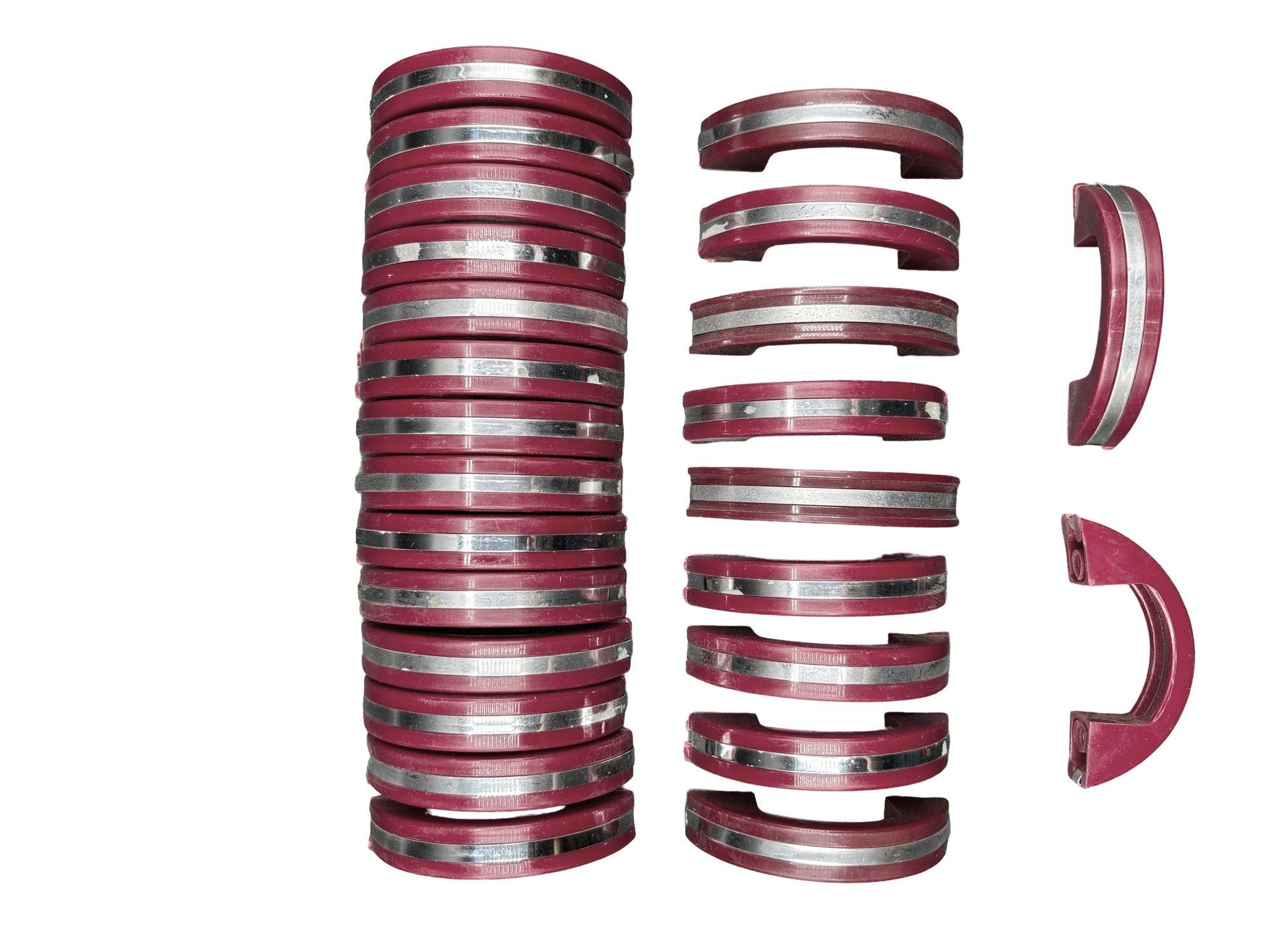 Mid-20th Century Art Deco Maroon Red Catalin/Bakelite Drawer Pulls w/ Chrome Strip, Set of 25