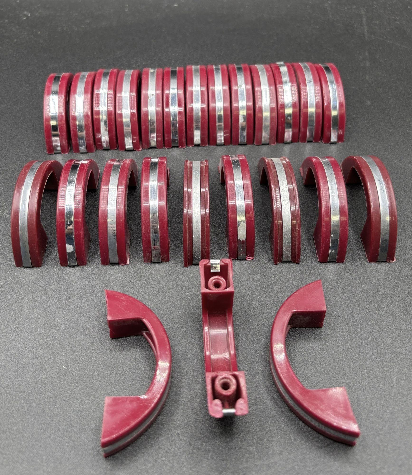 Art Deco Maroon Red Catalin/Bakelite Drawer Pulls w/ Chrome Strip, Set of 25 5