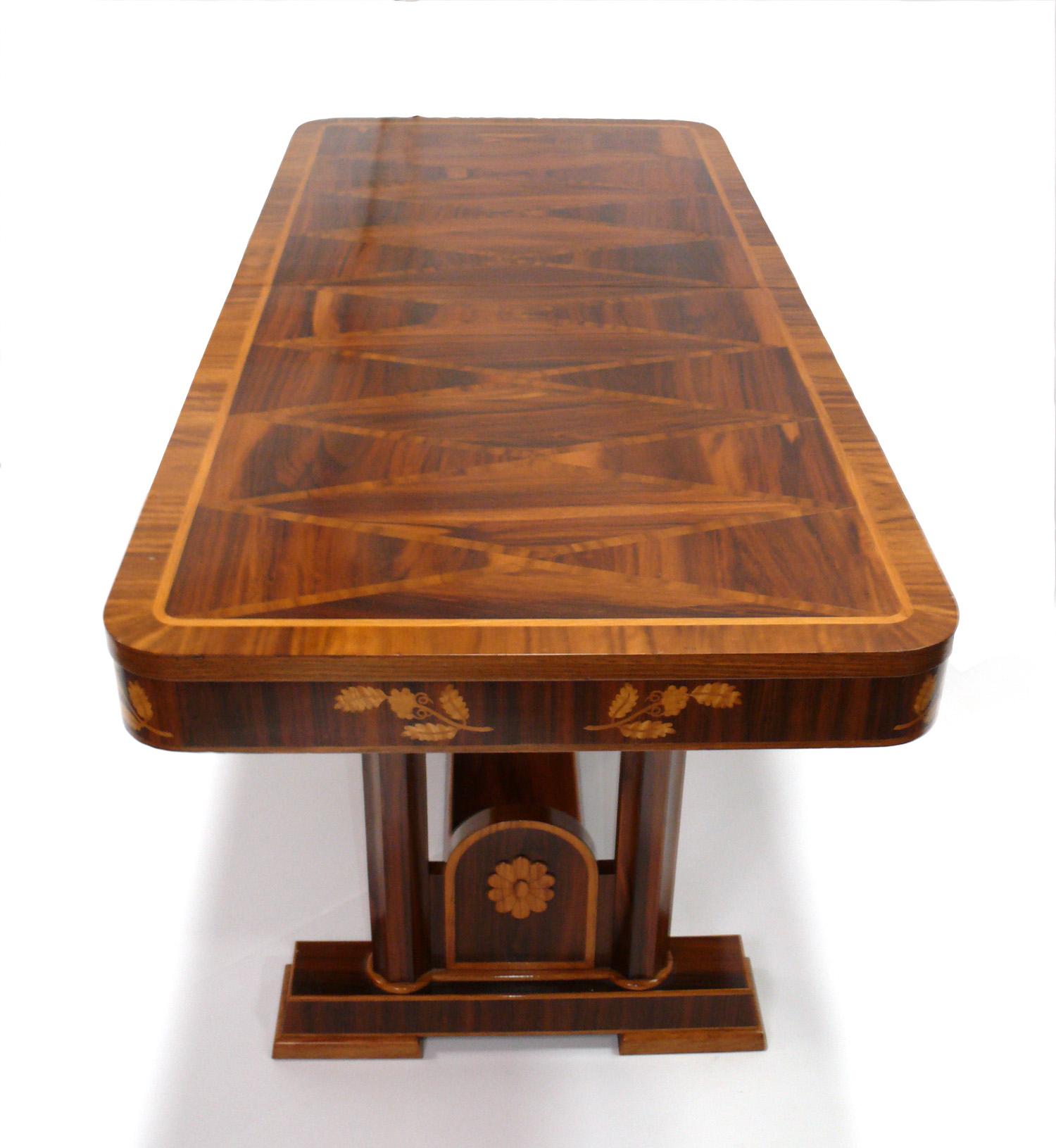 Italian Art Deco Marquetry Dining or Library Table, circa 1930s