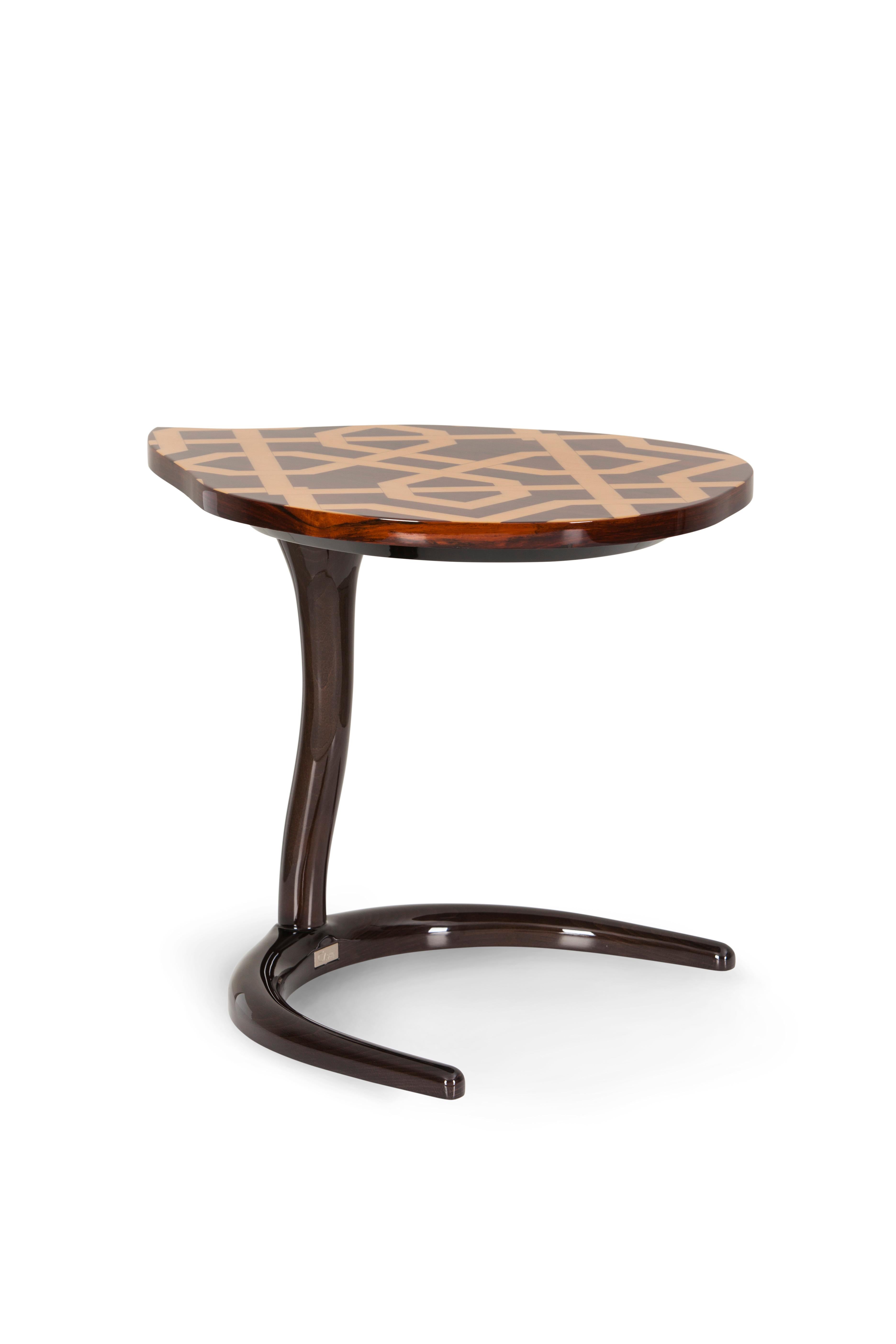 Hammered Art Deco Marquetry Infinity Side Table Beech Handmade in Portugal by Greenapple For Sale