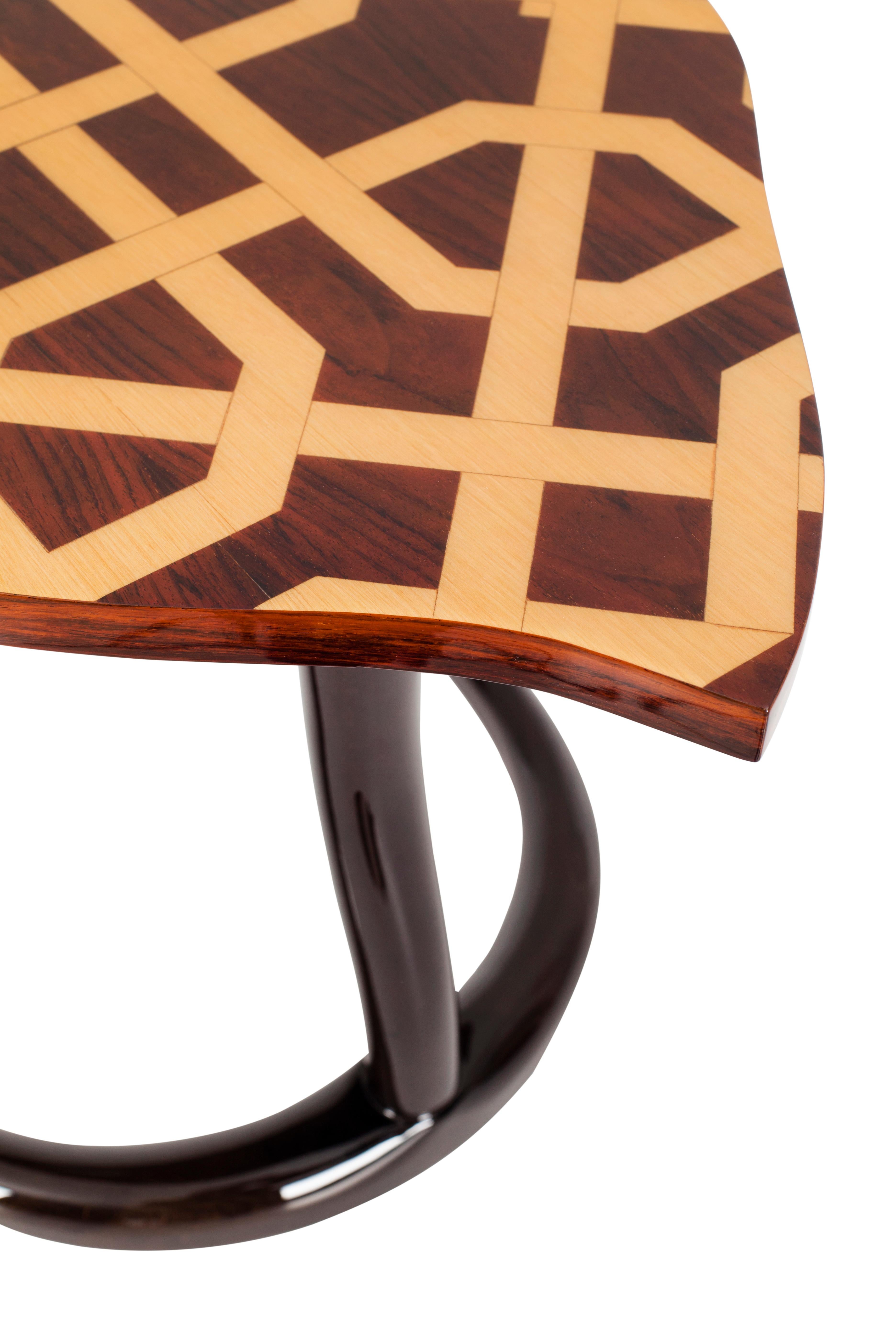 Contemporary Art Deco Marquetry Infinity Side Table Beech Handmade in Portugal by Greenapple For Sale