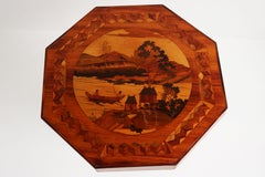Antique French Art Deco Octagonal Side Table Geometric Oriental scene 1930 inlay