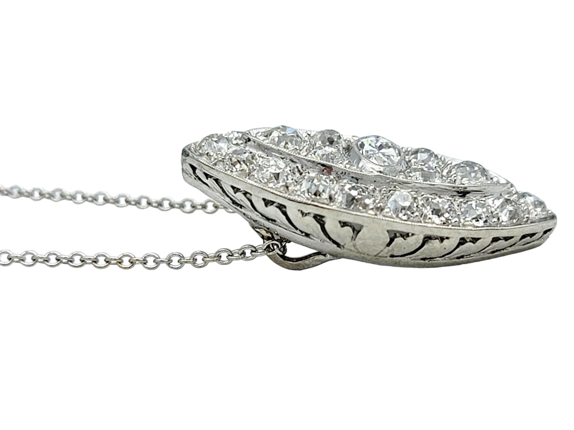 Art Deco Marquise and Old Mine Cut Diamond Eye Pendant Necklace in Platinum In Good Condition For Sale In Scottsdale, AZ