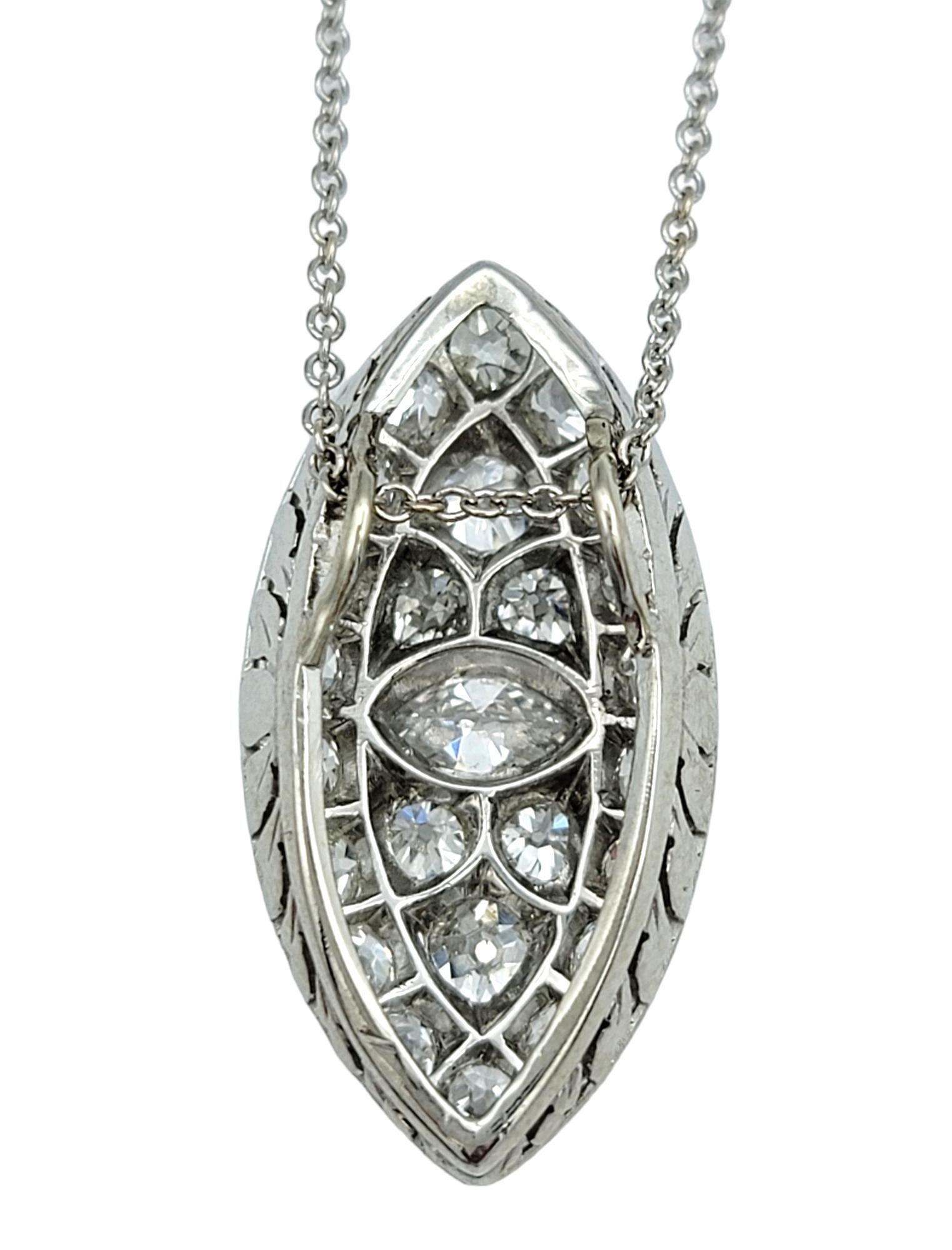 Women's Art Deco Marquise and Old Mine Cut Diamond Eye Pendant Necklace in Platinum For Sale