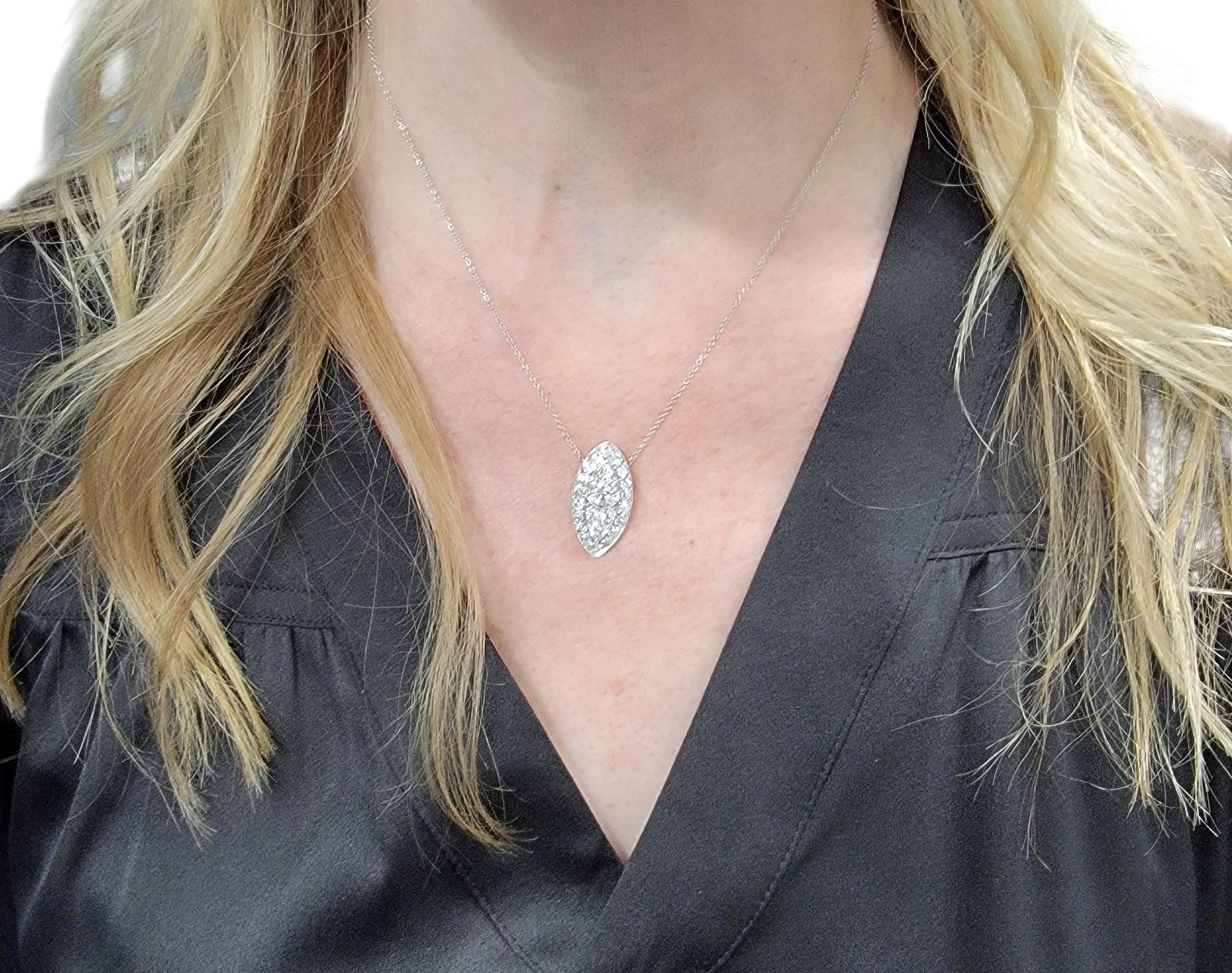 Art Deco Marquise and Old Mine Cut Diamond Eye Pendant Necklace in Platinum For Sale 3