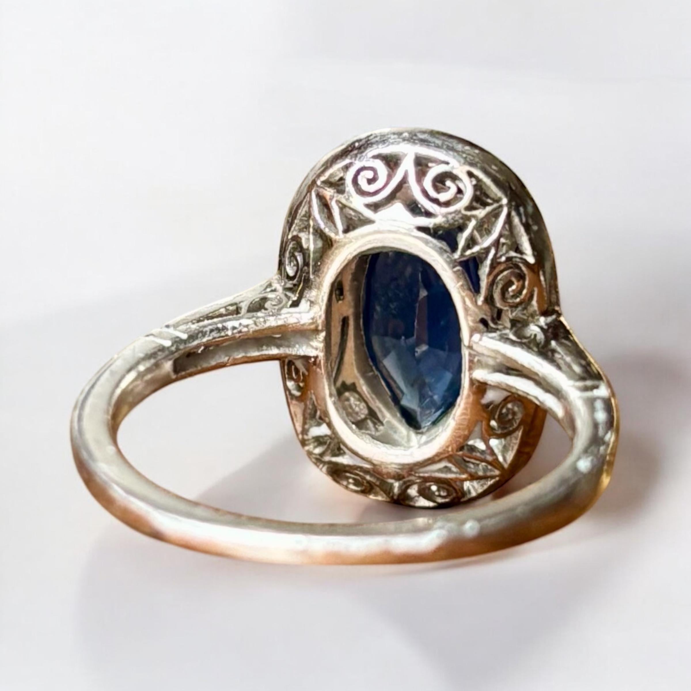 Art Deco Marquise Blue Sapphire and Diamond Ring  mounted in Platinum For Sale 10