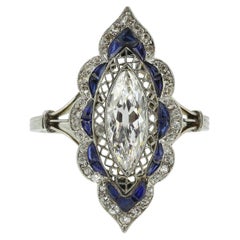 Anello Art Deco con diamante taglio marquise e zaffiro Navette
