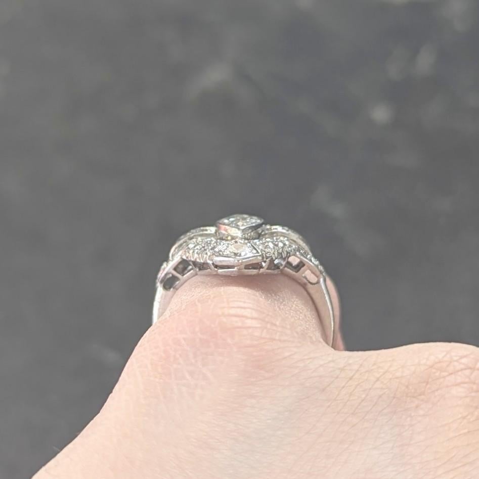 Art Deco Marquise Cut Diamond Platinum Navette Buckle Vintage Dinner Ring For Sale 8