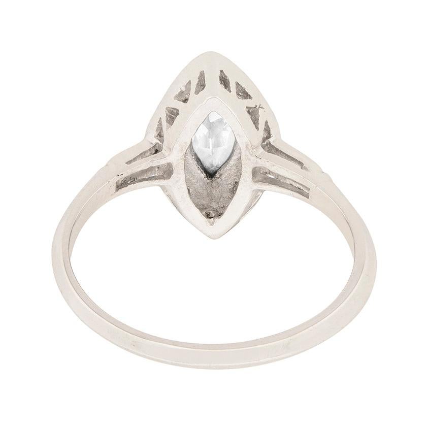 Women's or Men's Art Deco Marquise Cut Diamond Solitaire Ring, circa 1920s