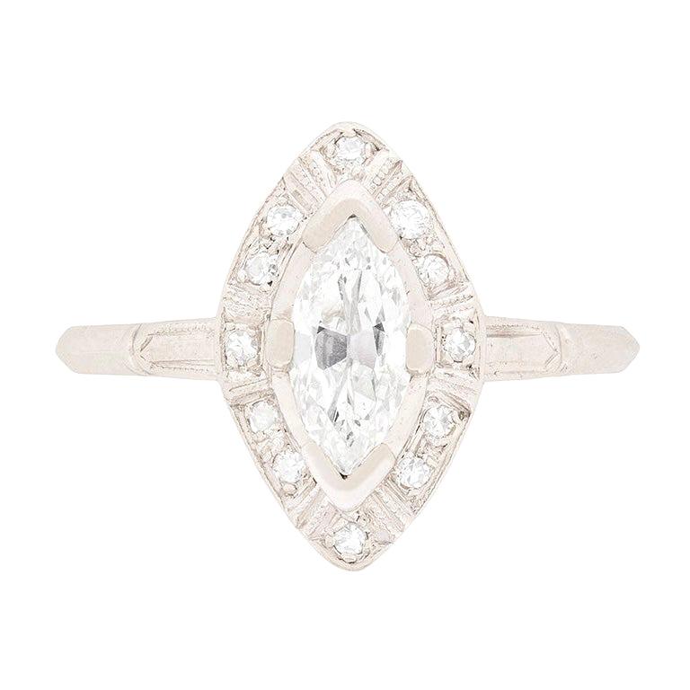 Art Deco Marquise Cut Diamond Solitaire Ring, circa 1920s