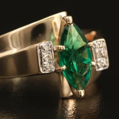 Art Deco Marquise Cut Emerald Wedding Band Natural Emerald Diamond Cocktail Ring