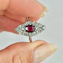 Art Deco Marquise Diamond and Ruby 18 Carat White Gold Ring