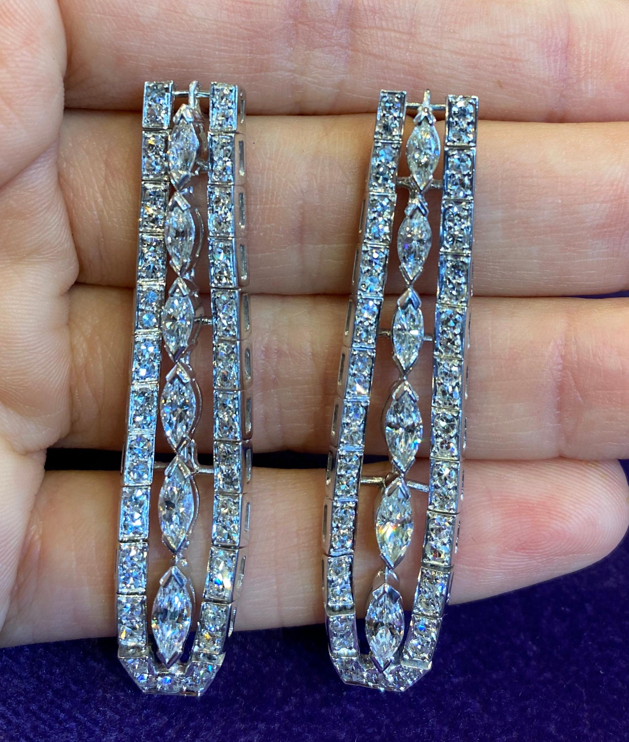 Art Deco Marquise Diamond Earrings In Excellent Condition For Sale In New York, NY