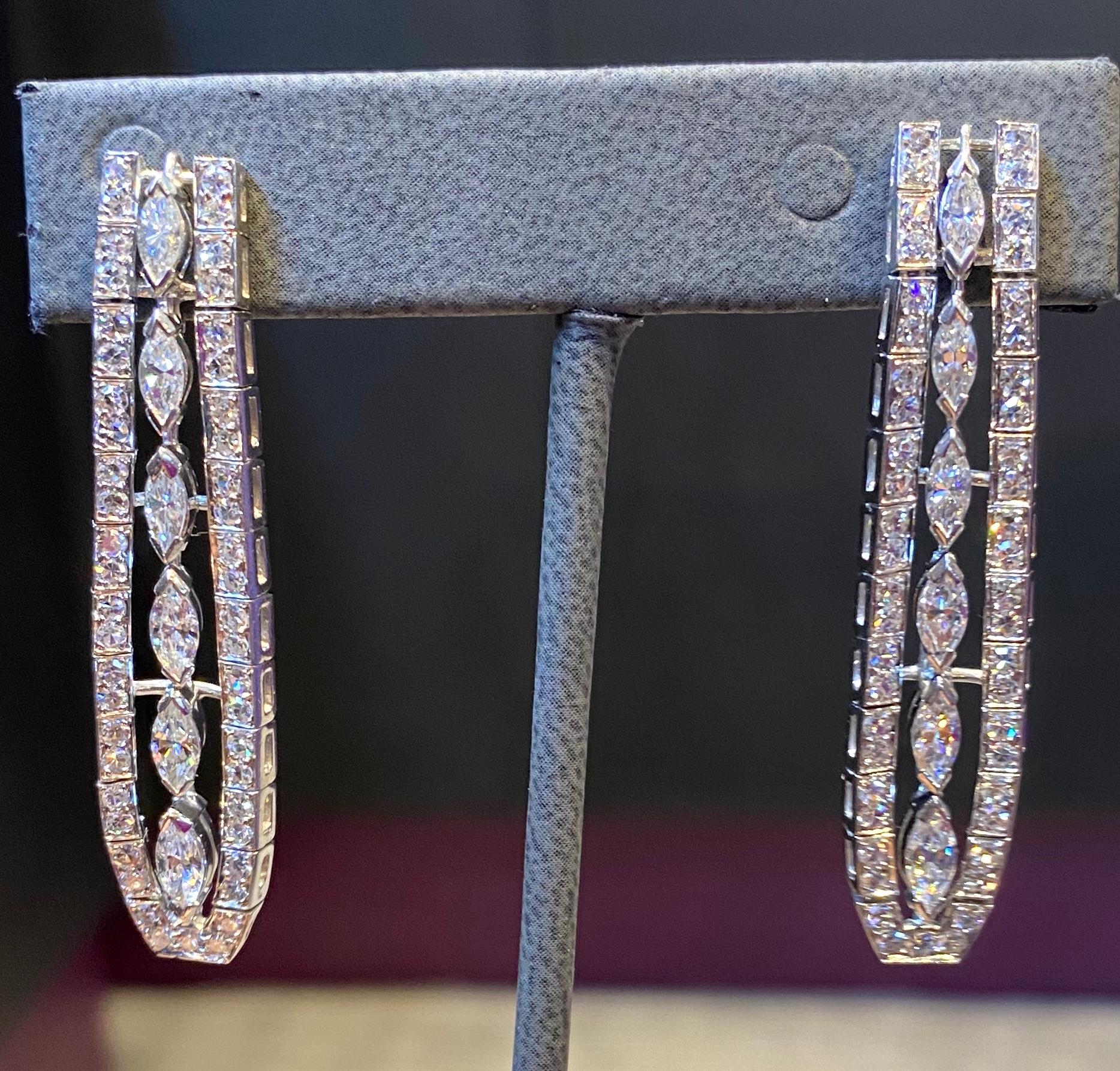 Women's Art Deco Marquise Diamond Earrings For Sale