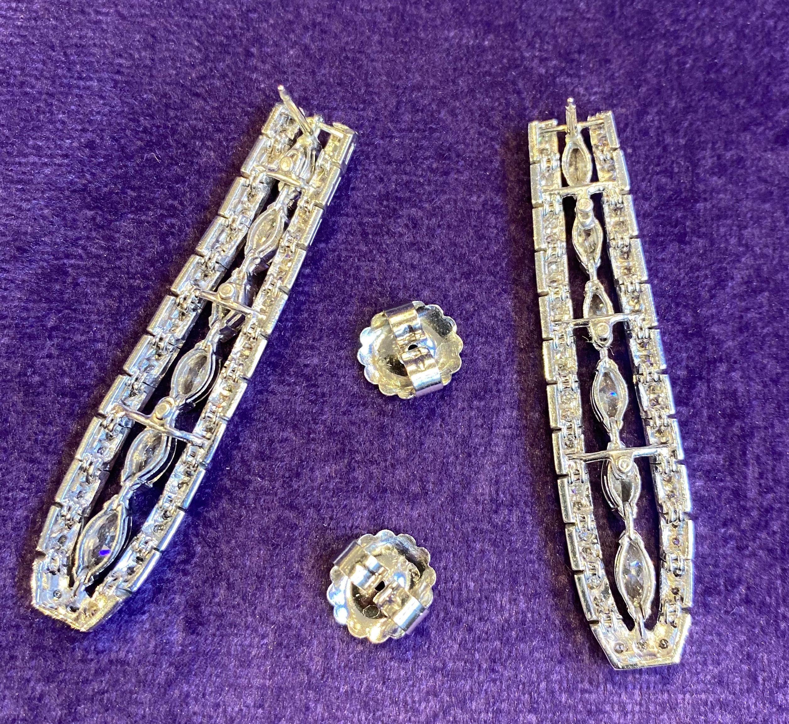 Art Deco Marquise Diamond Earrings For Sale 1