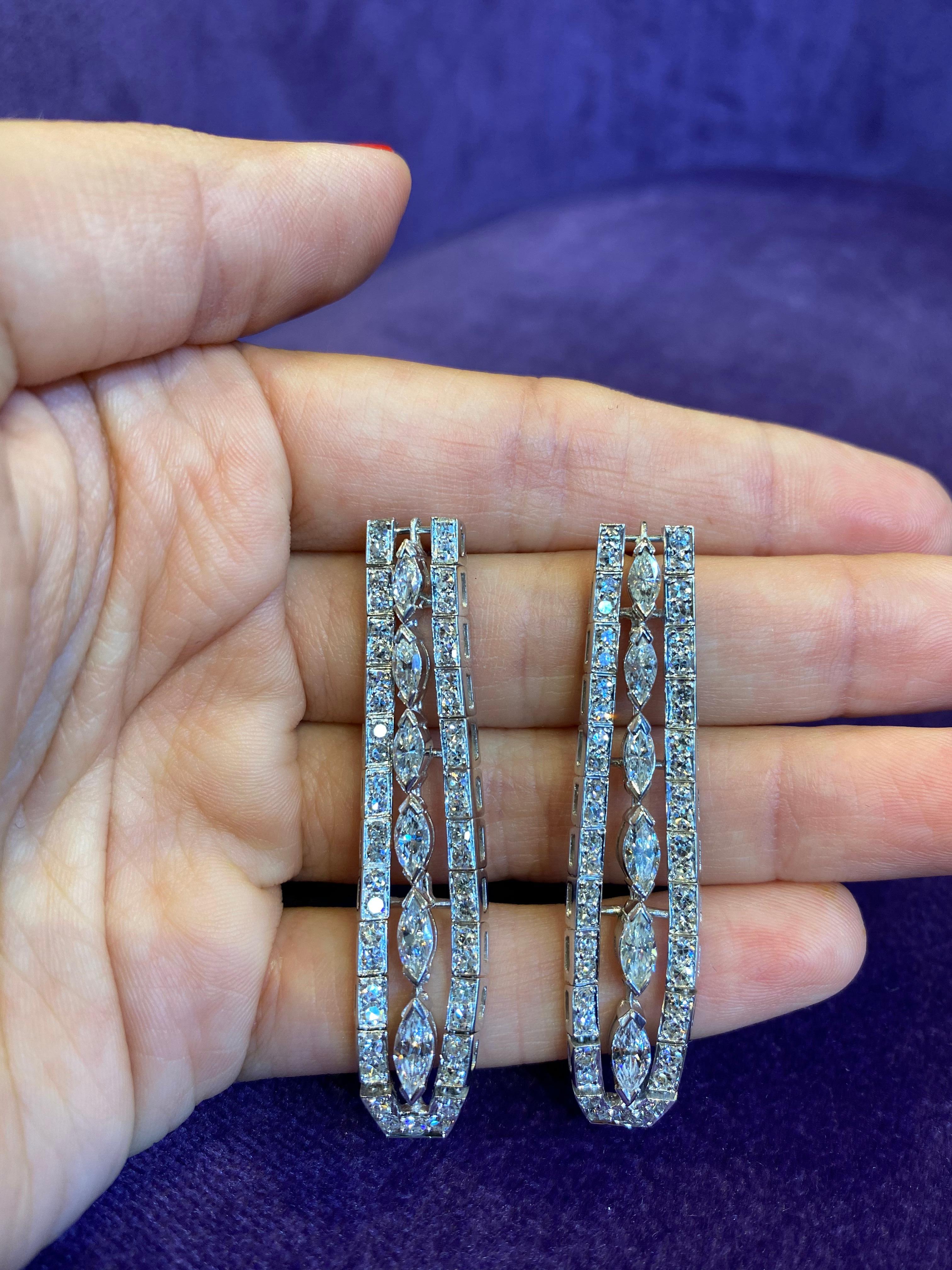 Art Deco Marquise Diamond Earrings For Sale 2