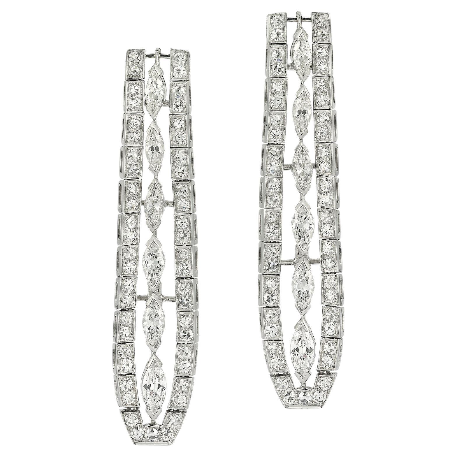 Art Deco Marquise Diamond Earrings For Sale