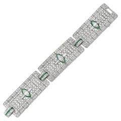 Art Deco Marquise Diamond & Emerald Bracelet