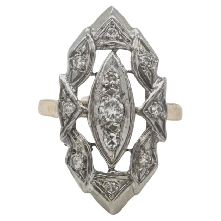 Art Deco Marquise Diamond Ring in Yellow & White Gold For Sale