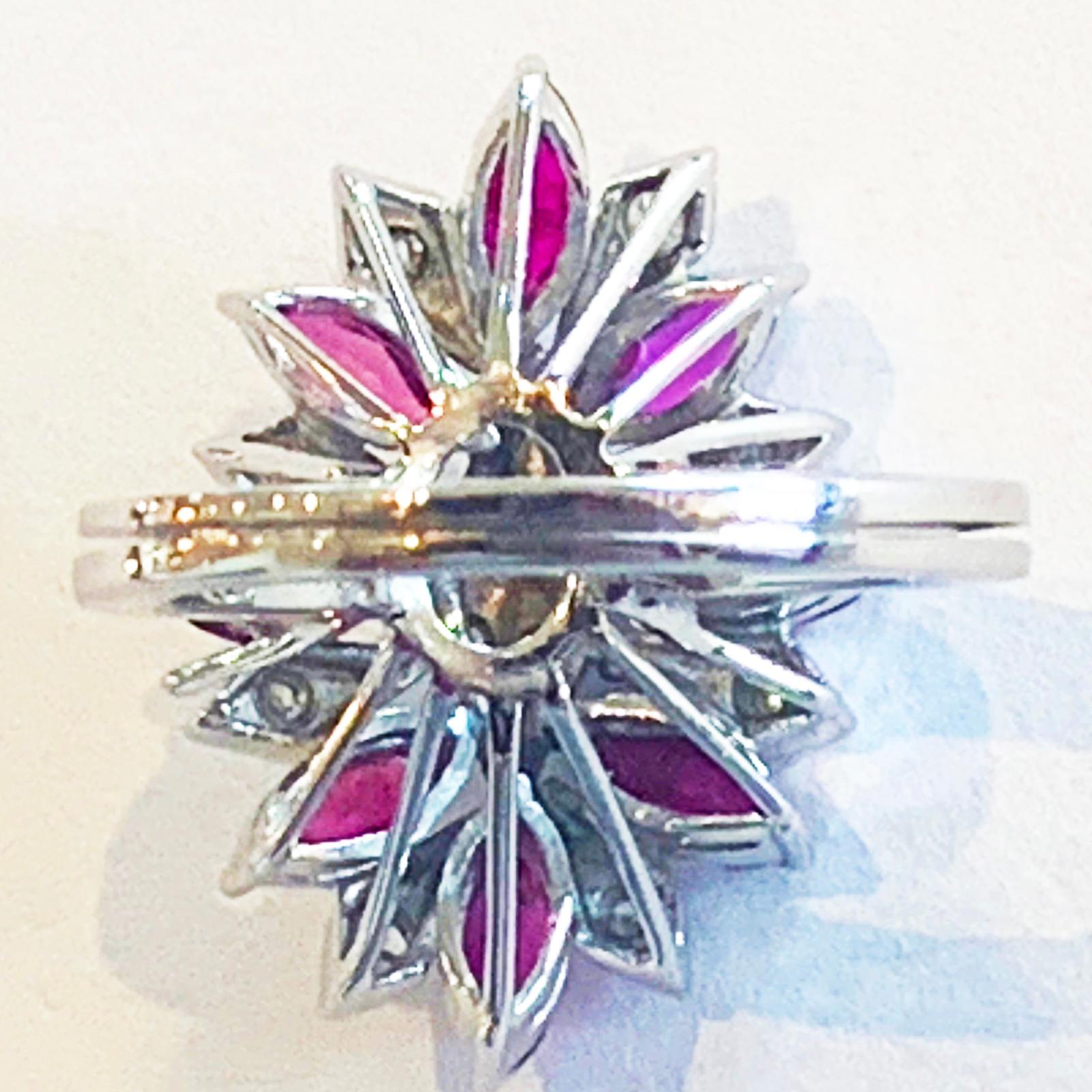 Art Deco Marquise Ruby and Diamond Palladium and white gold ring In Good Condition For Sale In Daylesford, Victoria