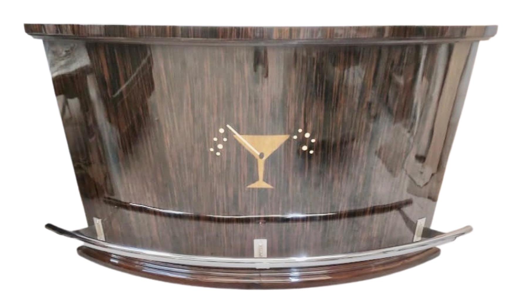 Contemporary Art Deco Martini Bar Custom Macassar Wood Cabinet For Sale