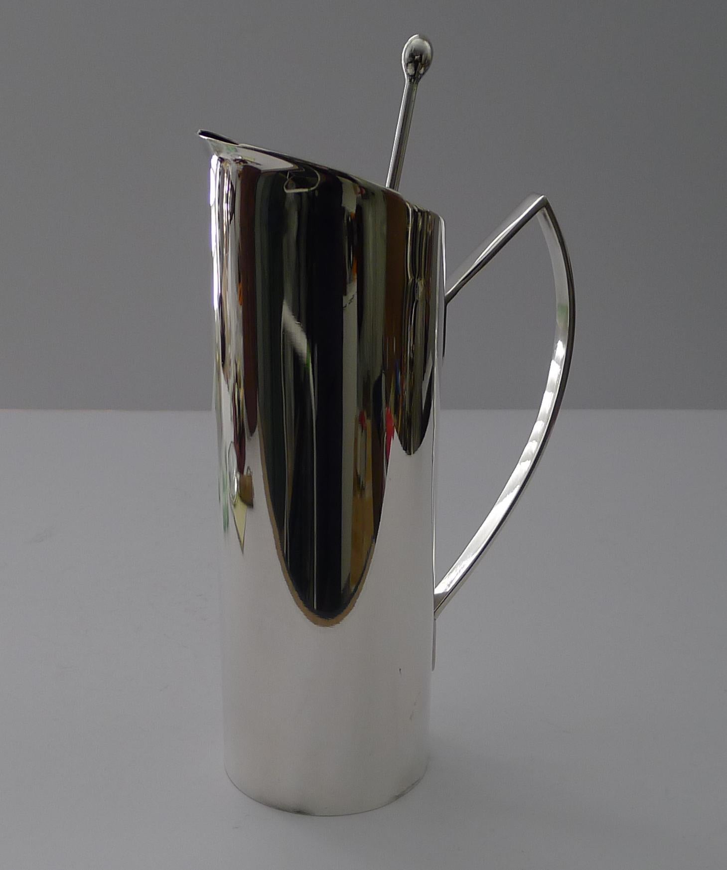 Silver Plate Art Deco Martini / Cocktail Jug and Mixing Spoon c.1940 For Sale