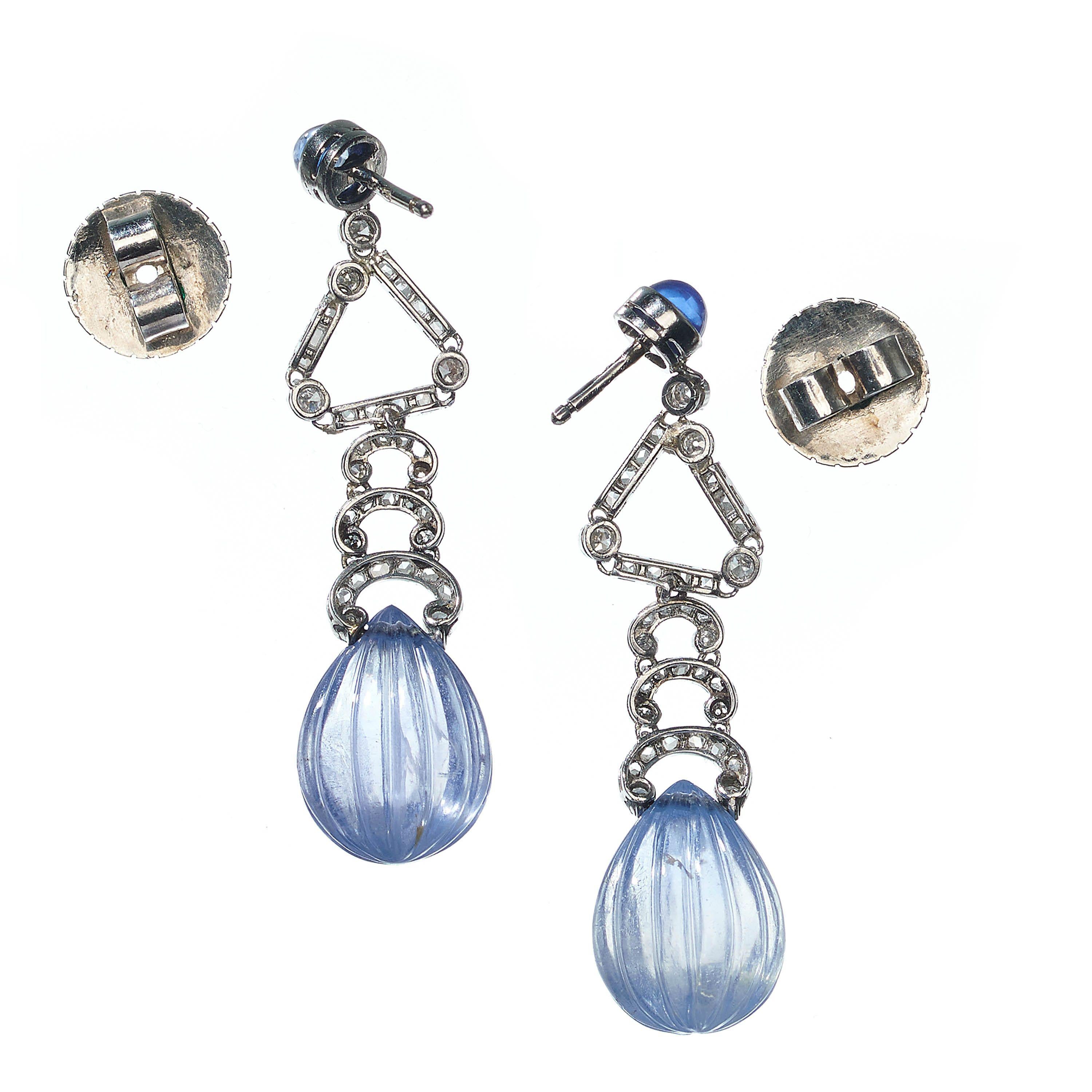 Art Deco Marzo Sapphire And Diamond Drop Earrings, Circa 1930 In Good Condition For Sale In London, GB
