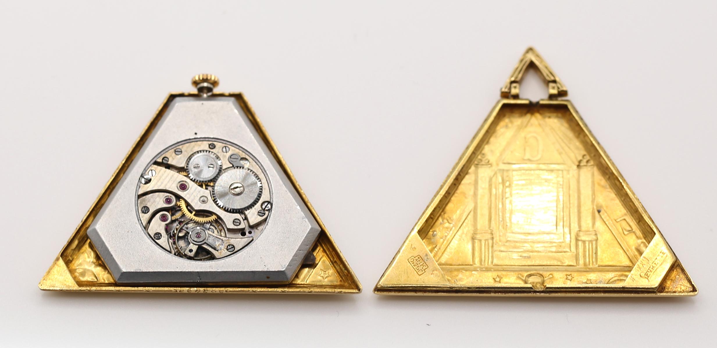 Art Deco Masoniс Triangle Pyramid Gold Watch Levrette Swiss, 1920 For Sale 3