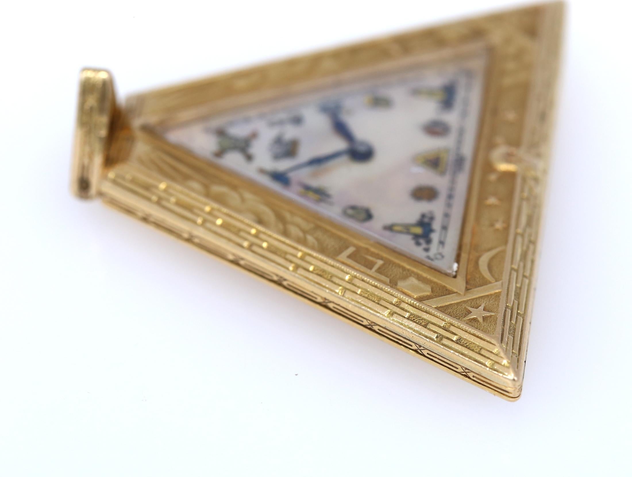 Art Deco Masoniс Triangle Pyramid Gold Watch Levrette Swiss, 1920 In Good Condition For Sale In Herzelia, Tel Aviv