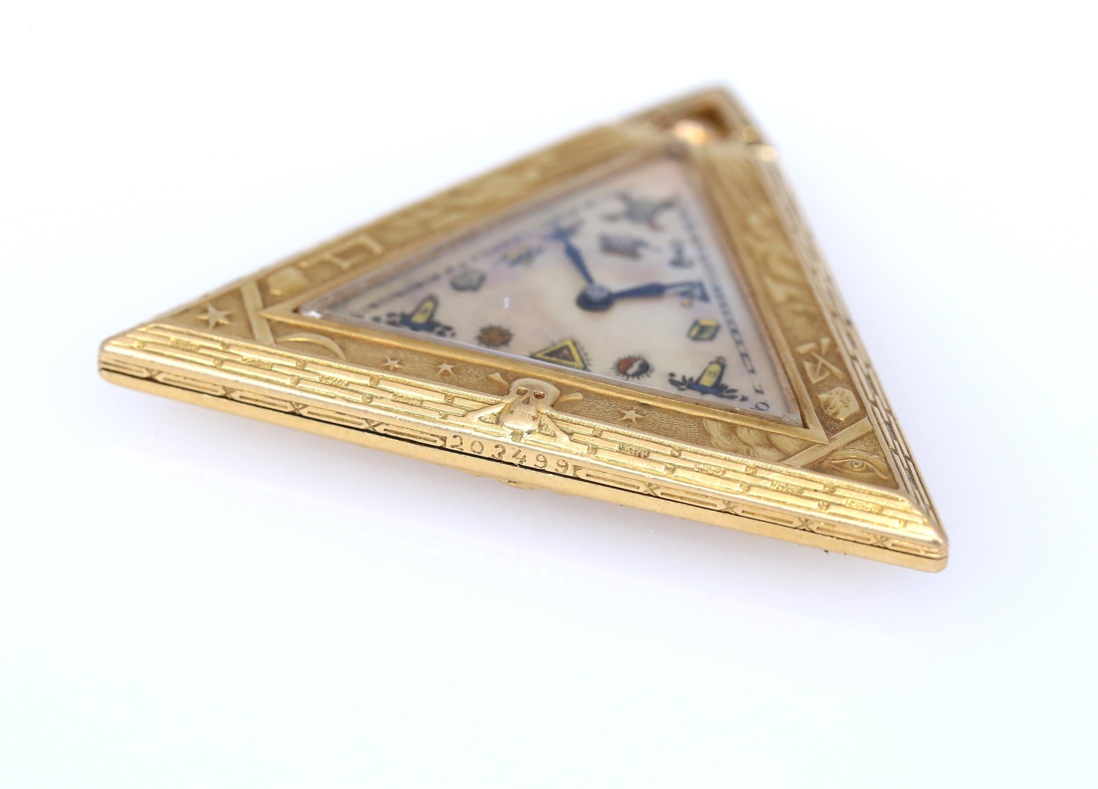 Art Deco Masoniс Triangle Pyramid Gold Watch Levrette Swiss, 1920 For Sale 1