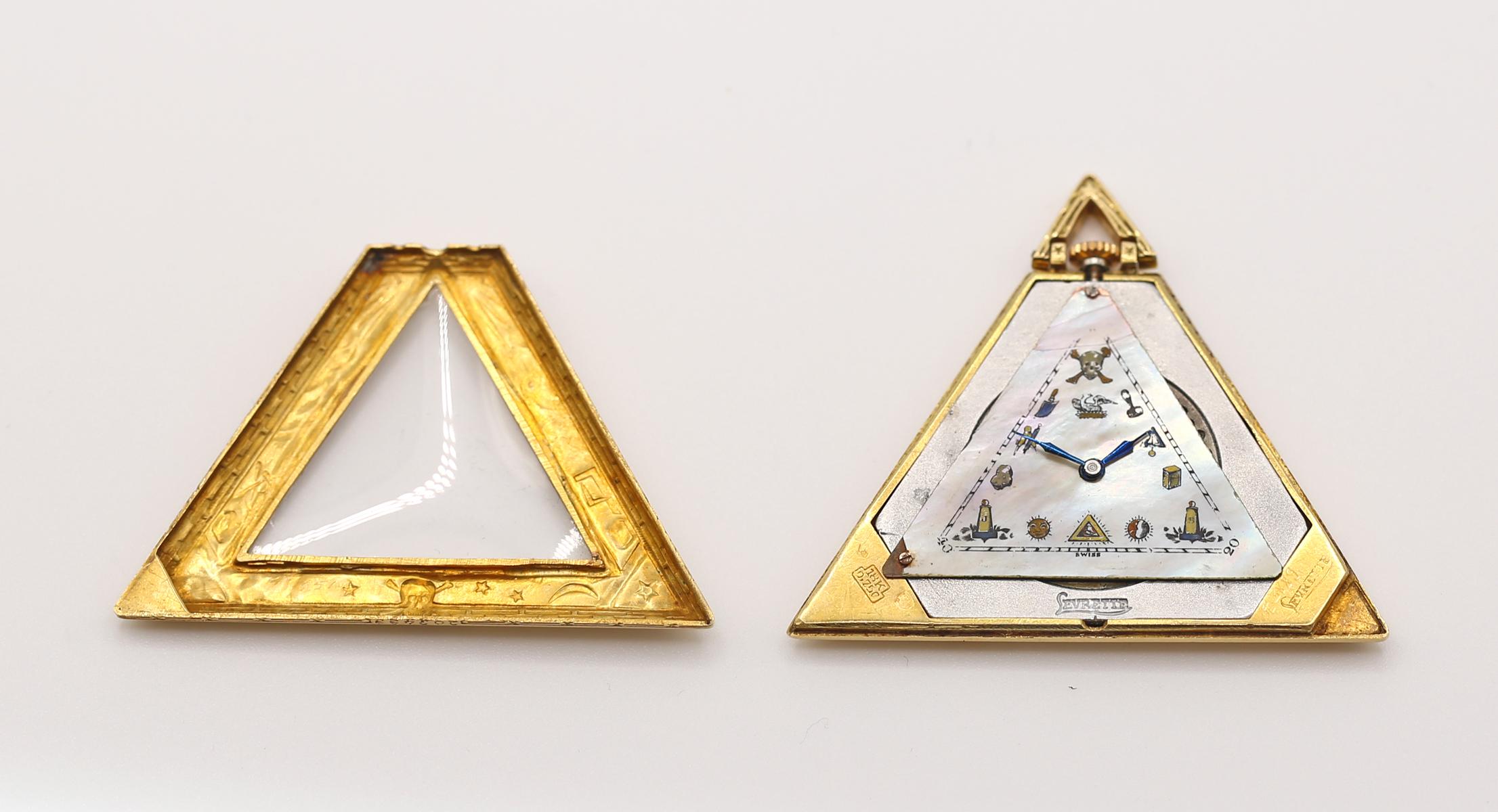 Art Deco Masoniс Triangle Pyramid Gold Watch Levrette Swiss, 1920 For Sale 2