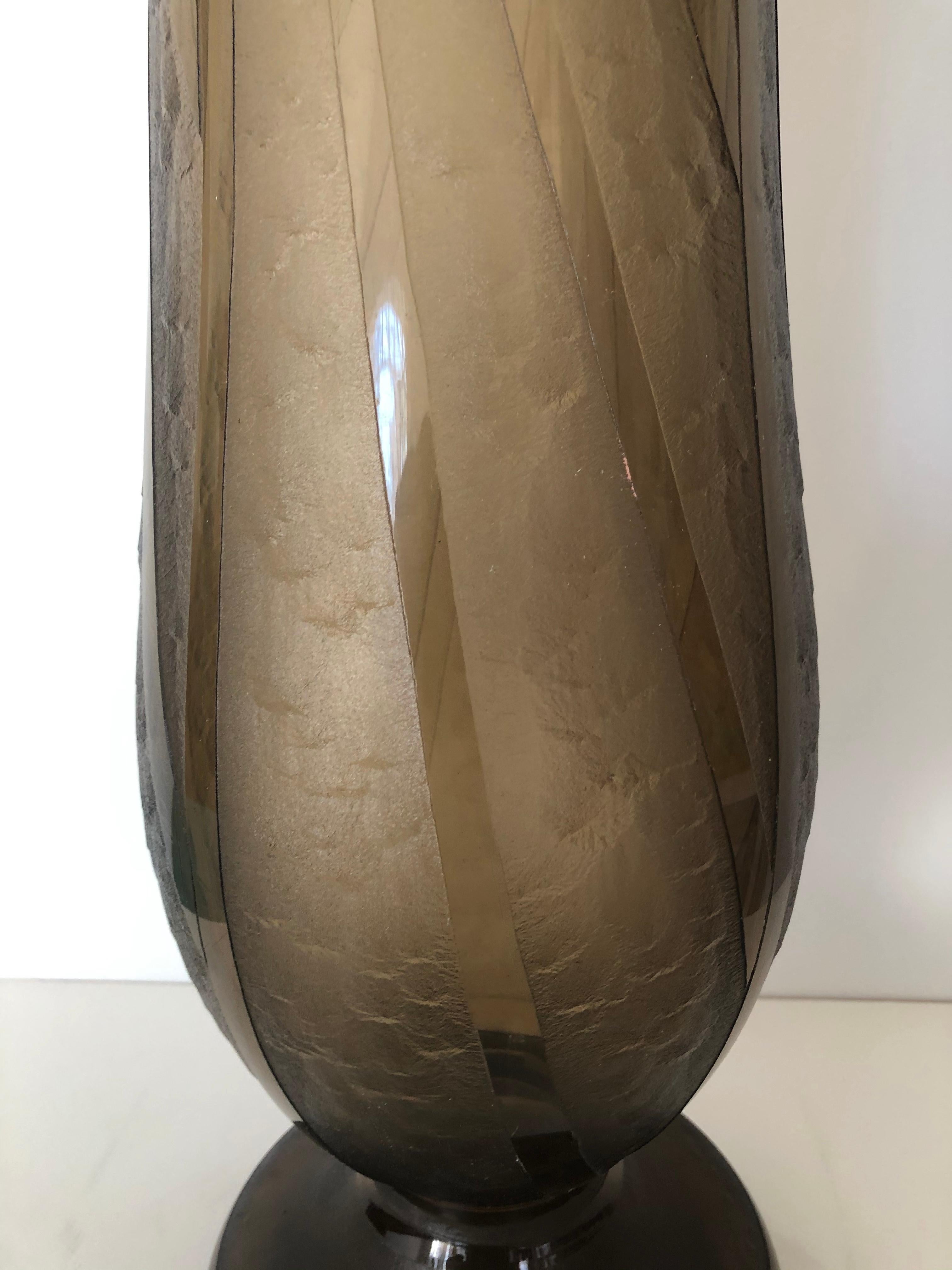 Cut Glass Art Deco Massive Tall Schneider Wheel Cut Engraved Acid Etched Vase For Sale