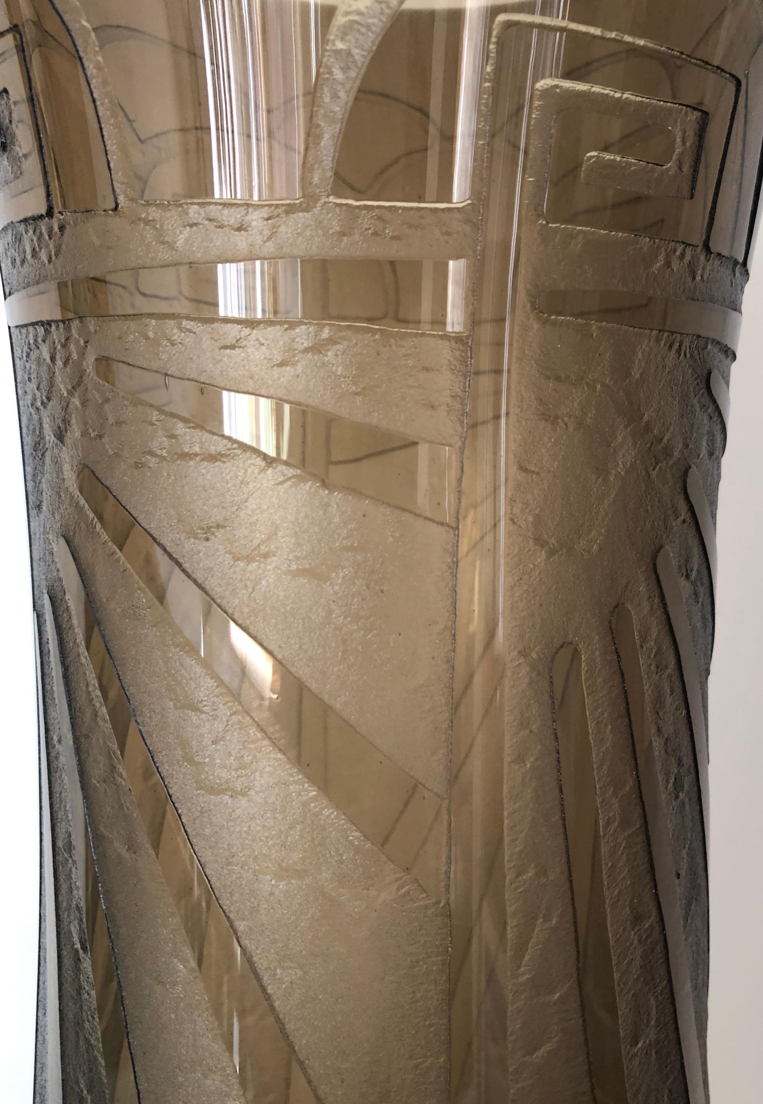 Glass Art Deco Massive Tall Schneider Wheel Cut Engraved Acid Etched Vase For Sale