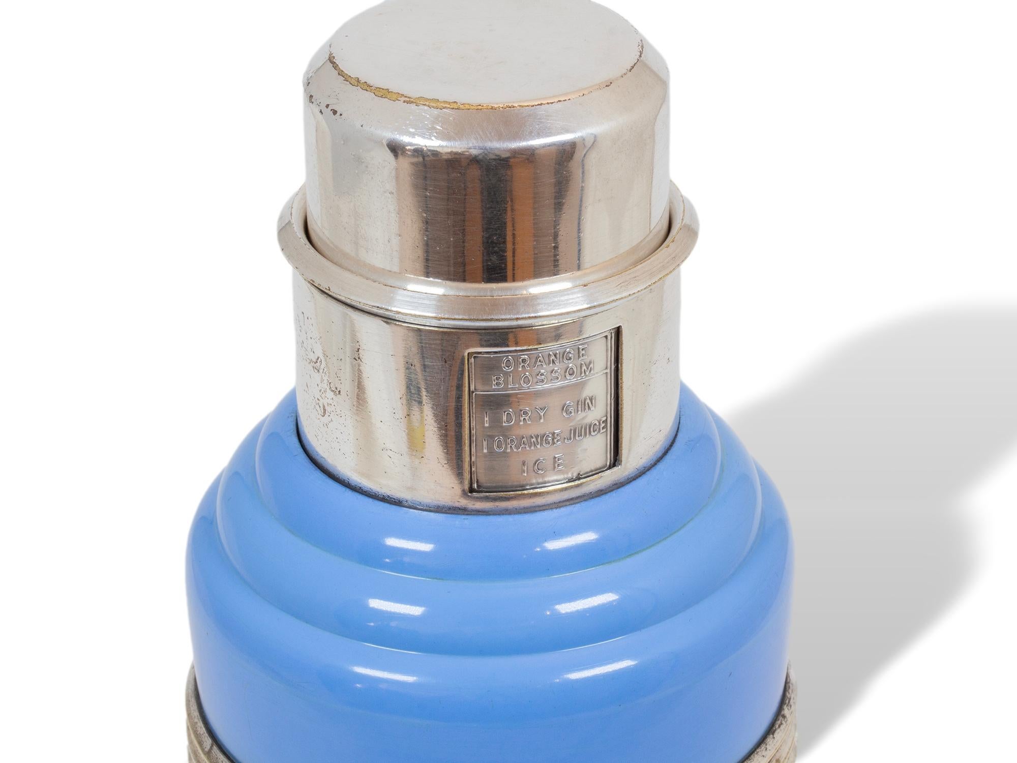 Art Deco Master Incolor Art Deco Blue Cocktail Shaker For Sale 4
