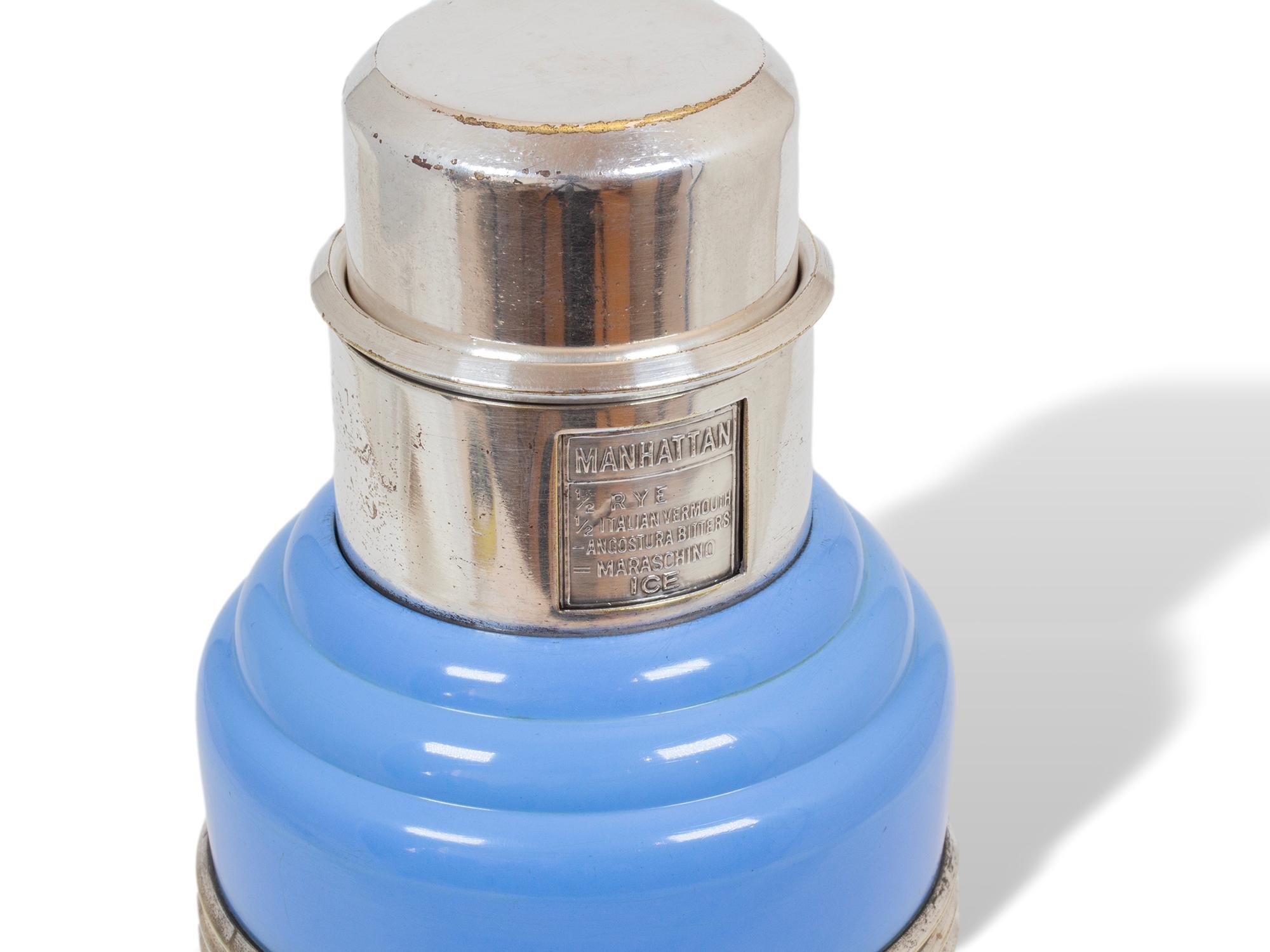 Art Deco Master Incolor Art Deco Blue Cocktail Shaker For Sale 5
