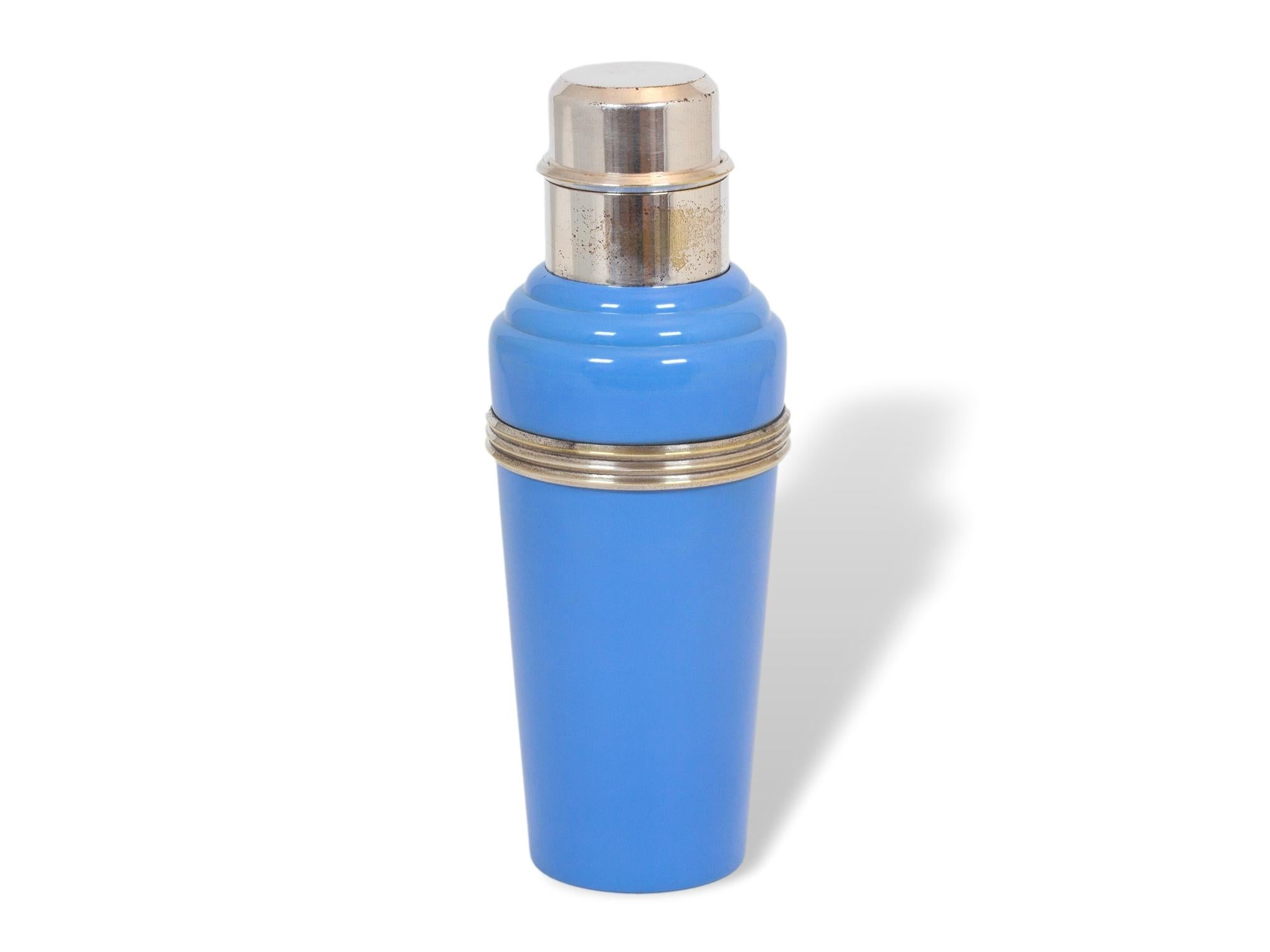 English Art Deco Master Incolor Art Deco Blue Cocktail Shaker For Sale