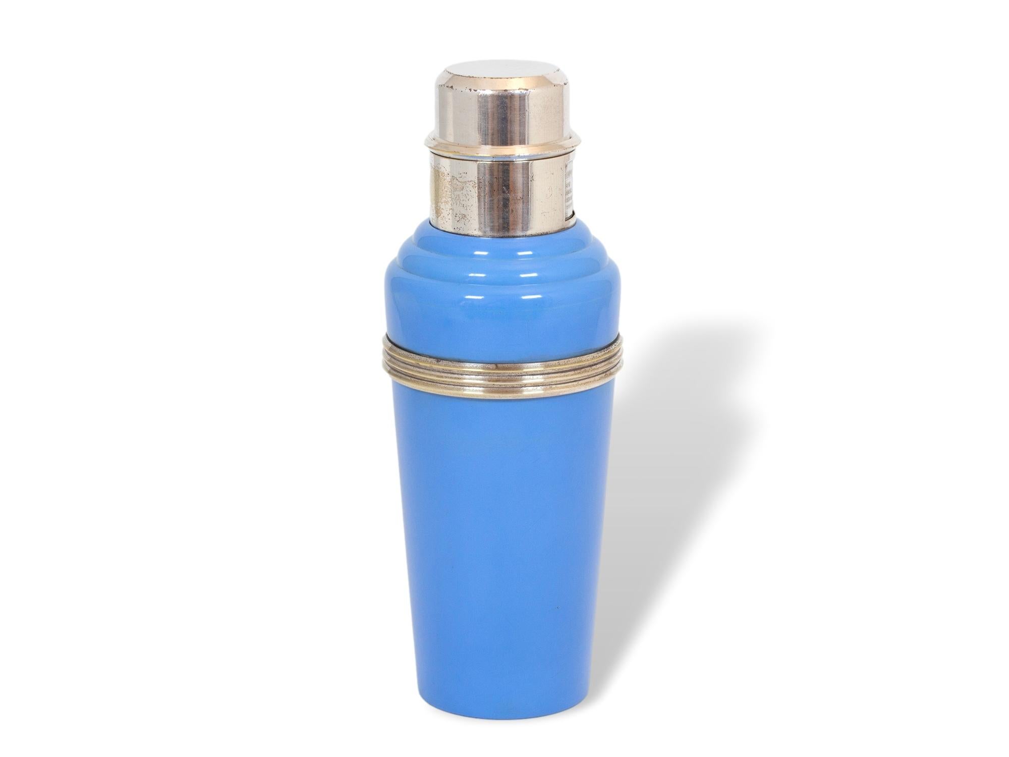 Cast Art Deco Master Incolor Art Deco Blue Cocktail Shaker For Sale