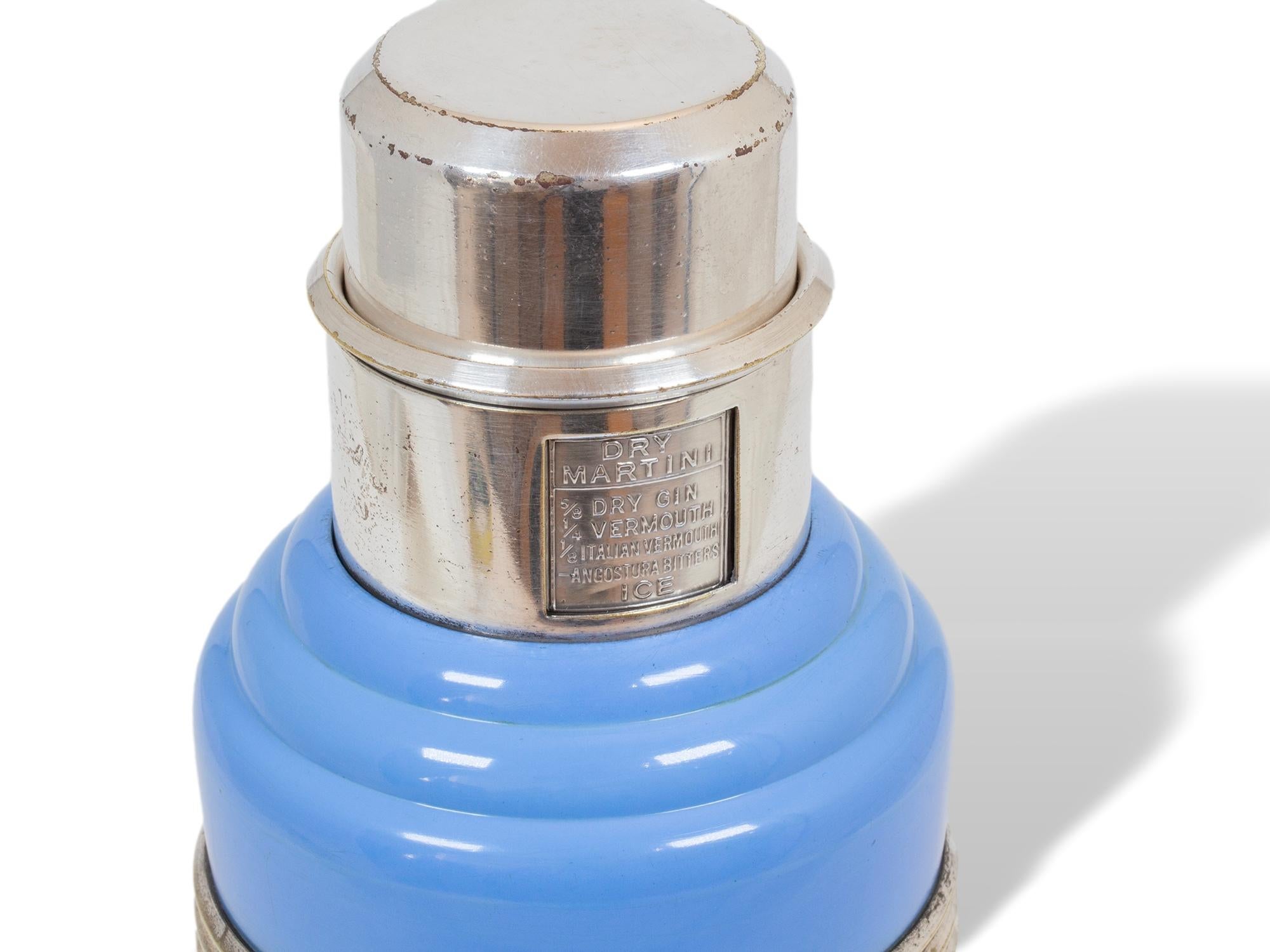 20th Century Art Deco Master Incolor Art Deco Blue Cocktail Shaker For Sale